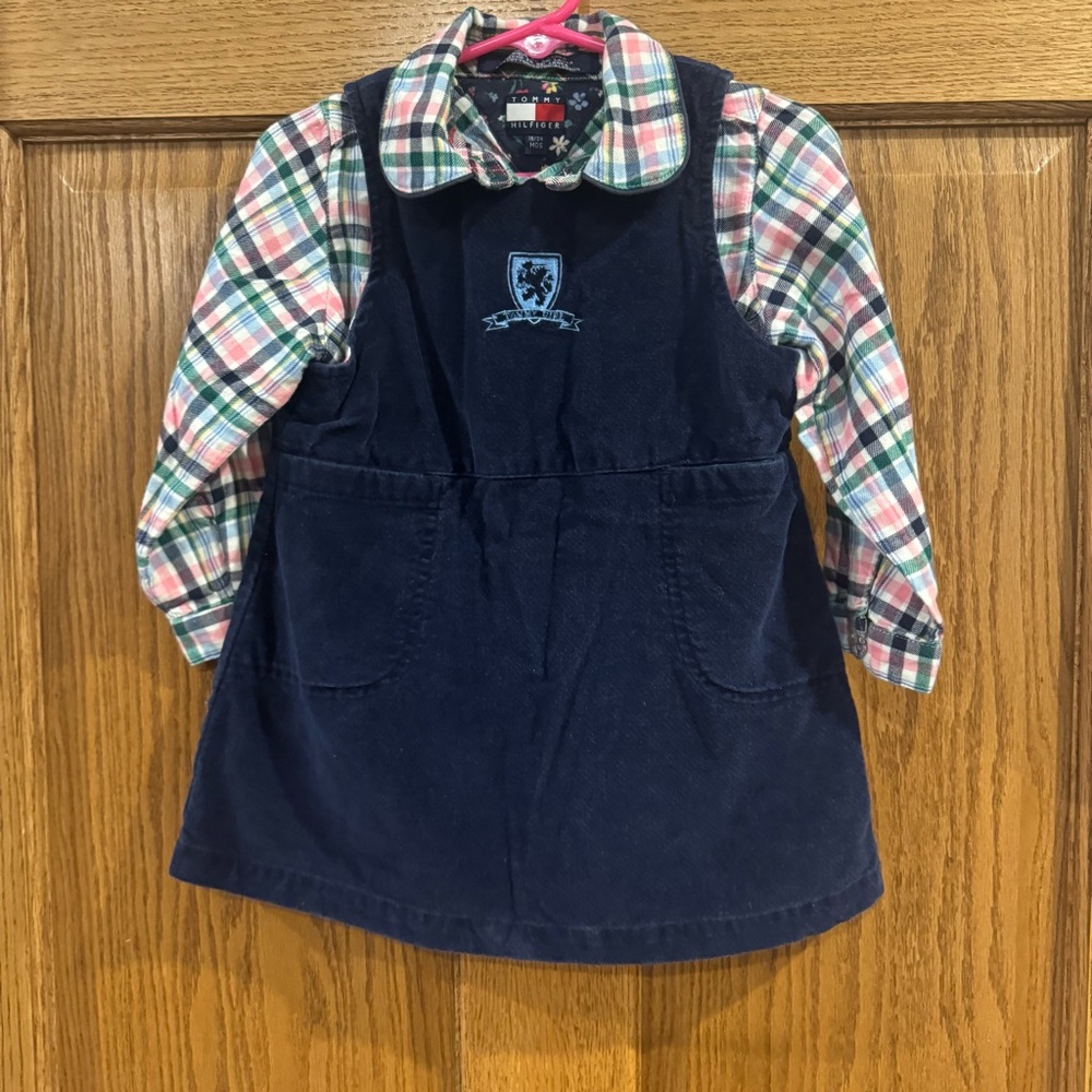 Tommy Hilfiger Vintage Y2K Plaid Jumper Dress Set 18–24M